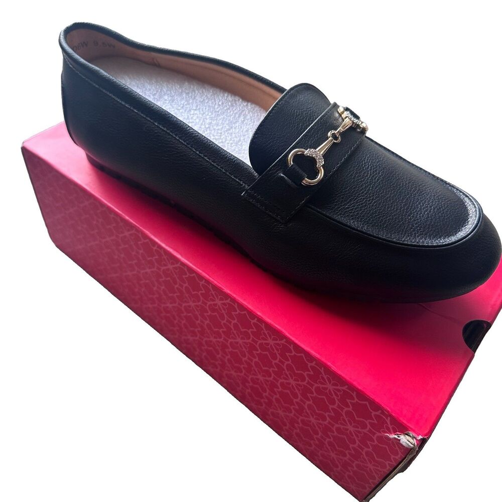 COOL COSER C Women’s 9.5 Wide Black Loafers Rhinestone Horsebit Flats NIB